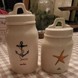 Nautical Anchor and Starfish Ceramic Jars By Rae Dunn